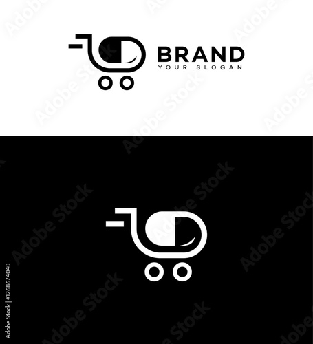Online Pharmacy Logo Design Pill Shopping Cart Delivery Brand