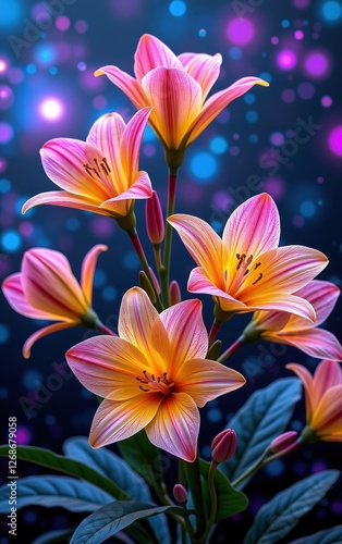 A stunning close-up of vibrant, glowing flowers in full bloom, illuminated with soft golden light.