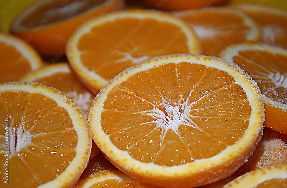A pile of orange slices arranged in an orderly manner, top view A pile of orange slices arranged in an orderly manner, top view