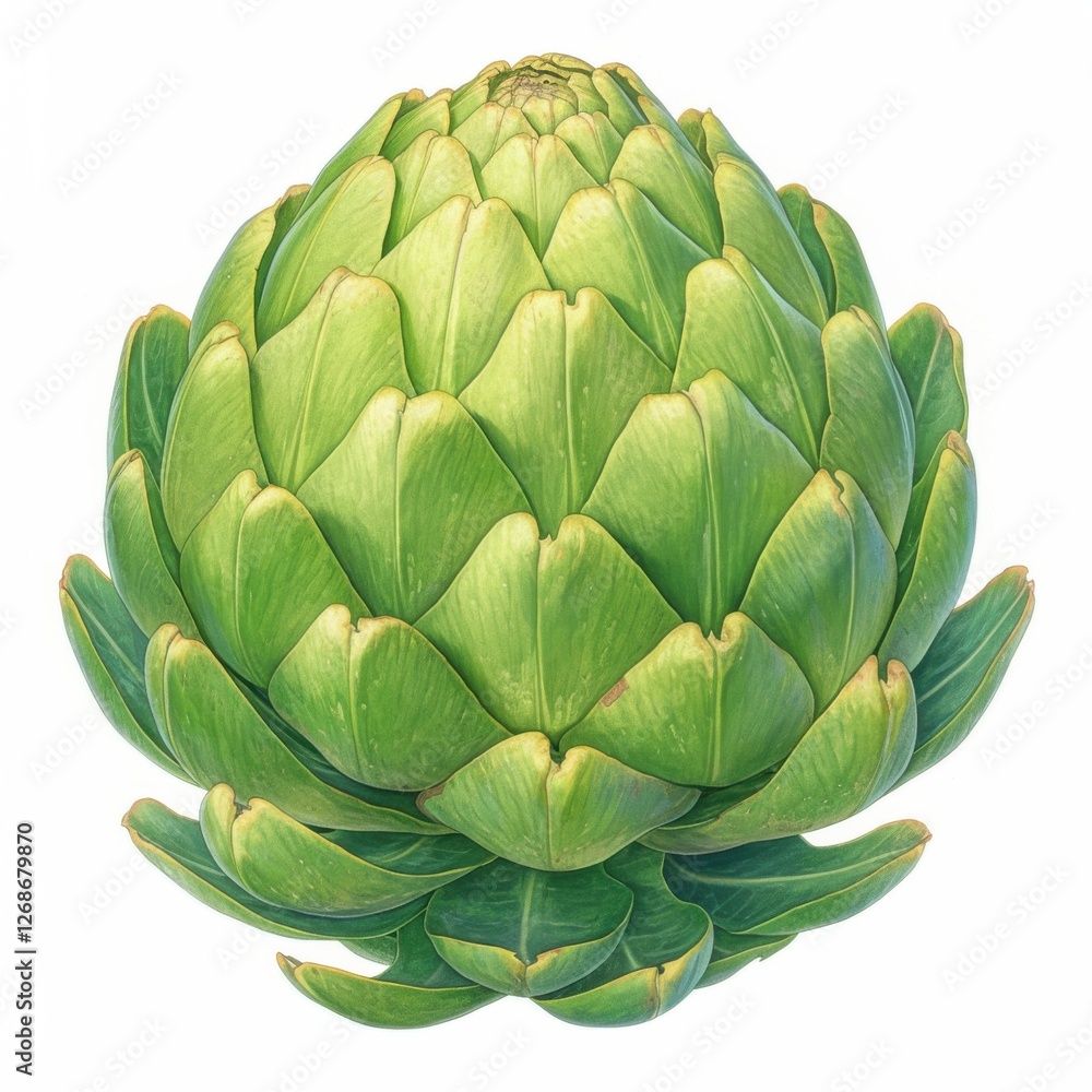 Fototapeta premium Closeup of a Fresh Green Artichoke on White Background