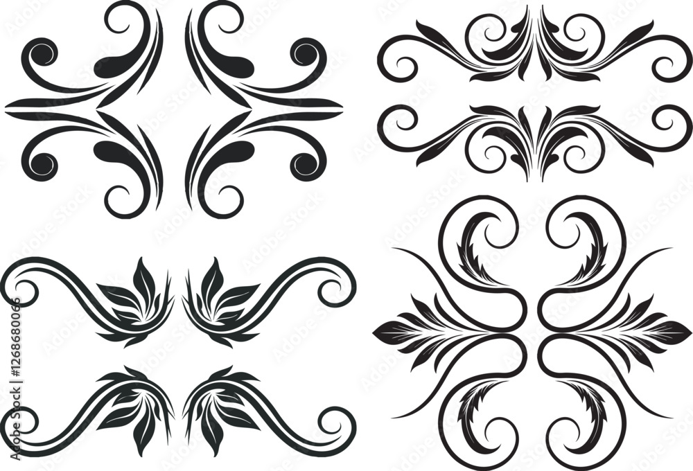High-Quality Symmetrical Floral Divider with Sharp Lines on White Background Art & Illustration High-Quality Symmetrical Floral Divider with Sharp Lines on White Background Art & Illustration