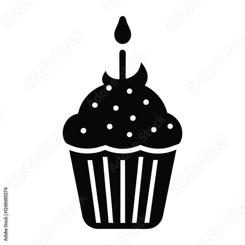 cupcake icon with candle and sprinkles