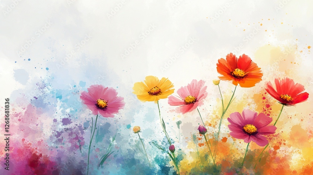 Obraz premium Soft watercolor flowers in pastel hues, evoking gentle beauty and serenity.