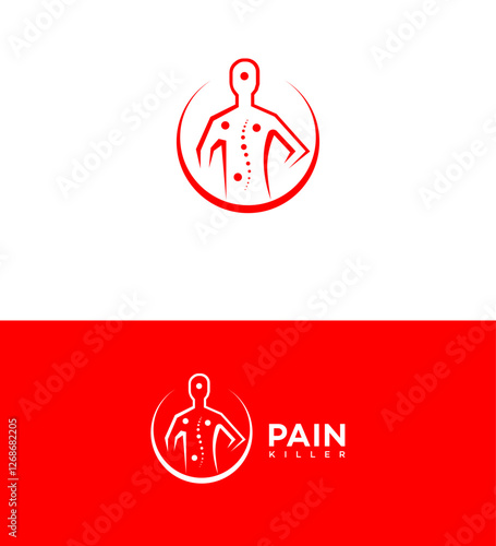 Pain Killer Logo Design Red Human Spine Relief Therapy