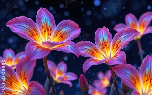 A stunning close-up of vibrant, glowing flowers in full bloom, illuminated with soft golden light.