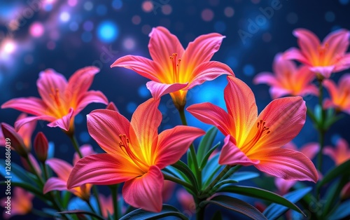 A stunning close-up of vibrant, glowing flowers in full bloom, illuminated with soft golden light.