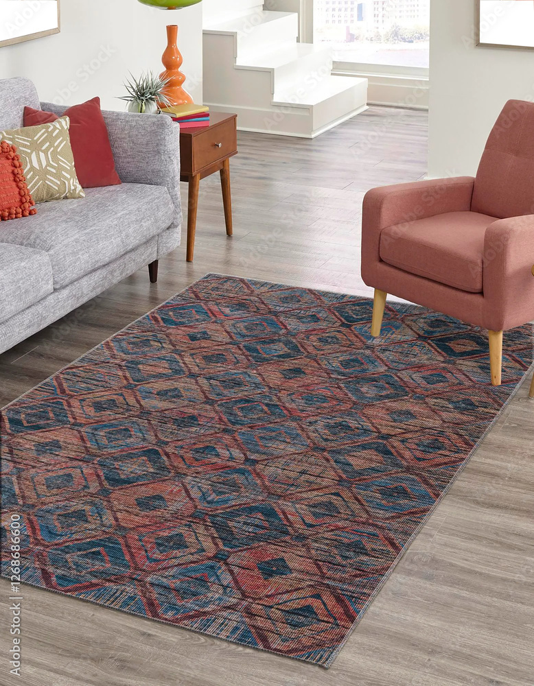 Φωτογραφία modern bohemian living room with tribal pattern area rug and cozy decor
