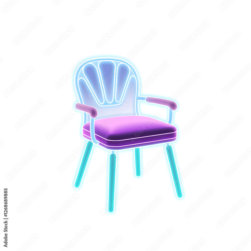 Chair holographic 3D icon. neon symbol vector illustration isolated on white background. Generative AI Chair holographic 3D icon. neon symbol vector illustration isolated on white background. Generative AI