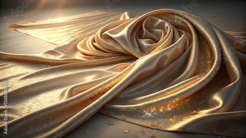 Luxury Silk Fabric Texture with Soft Folds and Golden Reflections A rich and opulent silk fabric draped in soft, flowing folds photo