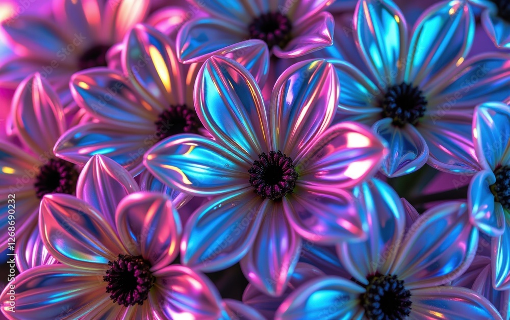 Obraz premium A stunning close-up of vibrant, glowing flowers in full bloom, illuminated with soft golden light.