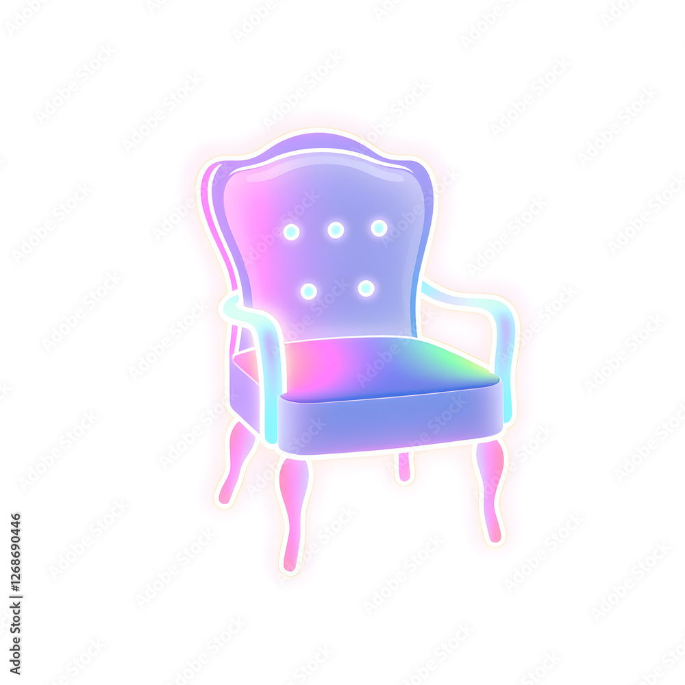 Chair holographic 3D icon. neon symbol vector illustration isolated on white background. Generative AI Chair holographic 3D icon. neon symbol vector illustration isolated on white background. Generative AI