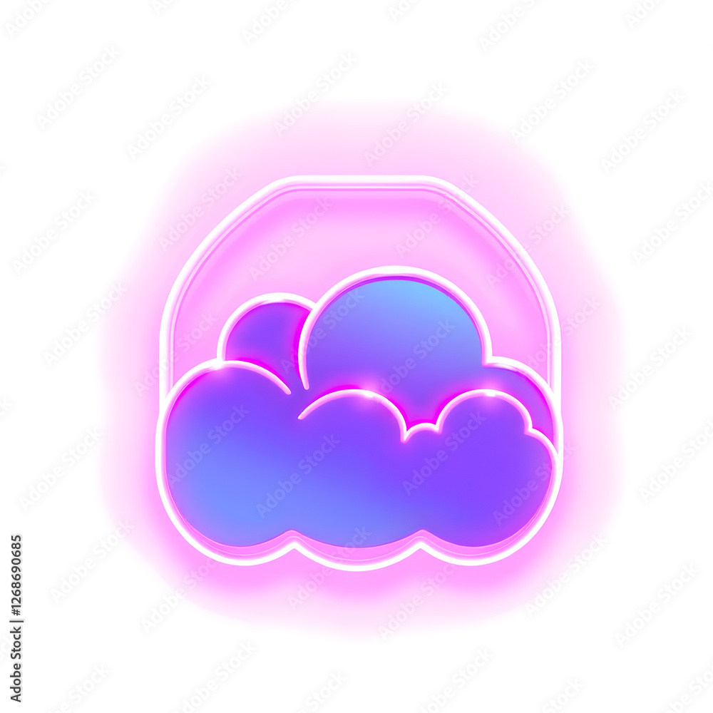 Fototapeta premium Cloud holographic 3D icon. neon symbol vector illustration isolated on white background. Generative AI