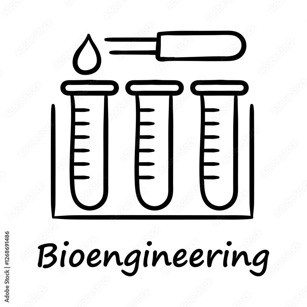 Hand-drawn Bioengineering – Test tubes with a dropper symbolizing biotechnology, genetic research, and medical advancements. Hand-drawn Bioengineering – Test tubes with a dropper symbolizing biotechnology, genetic research, and medical advancements.