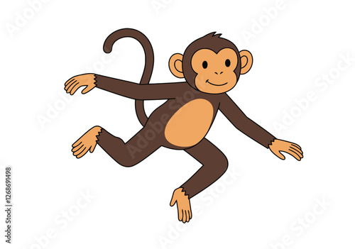 Clip art of a monkey. A cute brown monkey with a long tail and a happy expression is jumping. Vector illustration design.