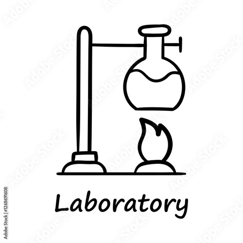  Hand-drawn Laboratory – A chemistry flask heated over a burner, symbolizing scientific experiments and chemical reactions.