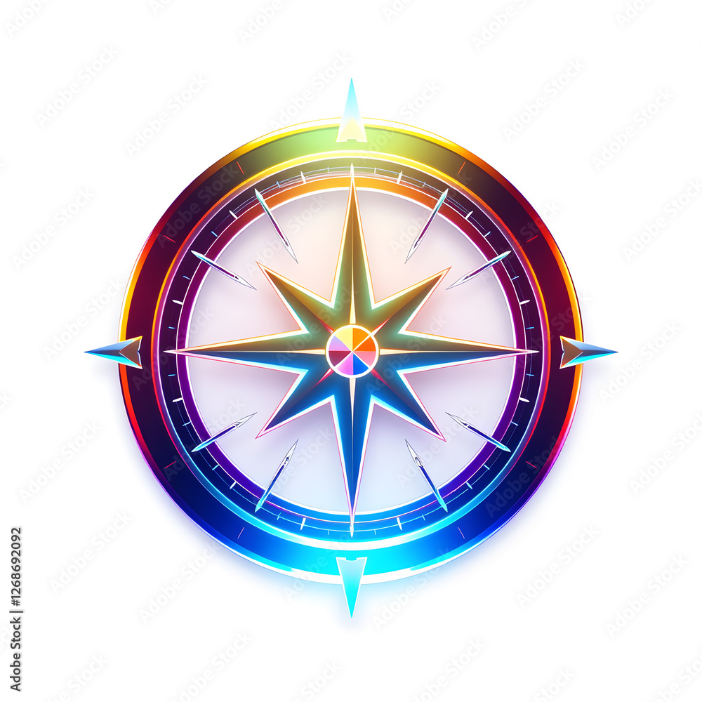 Compass holographic 3D icon. neon symbol vector illustration isolated on white background. Generative AI Compass holographic 3D icon. neon symbol vector illustration isolated on white background. Generative AI