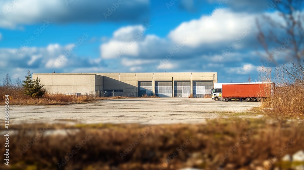 Cargo truck outside a large warehouse, symbolizing industrial logistics and efficient supply chain operations. Cargo truck outside a large warehouse, symbolizing industrial logistics and efficient supply chain operations.