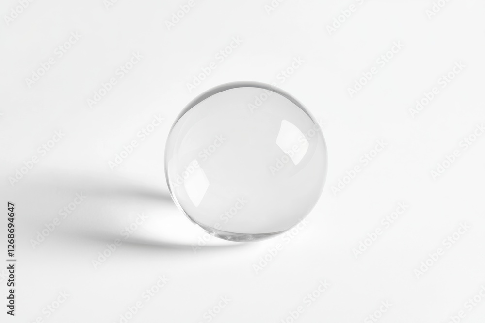 A clear glass sphere sits against a stark white background A clear glass sphere sits against a stark white background