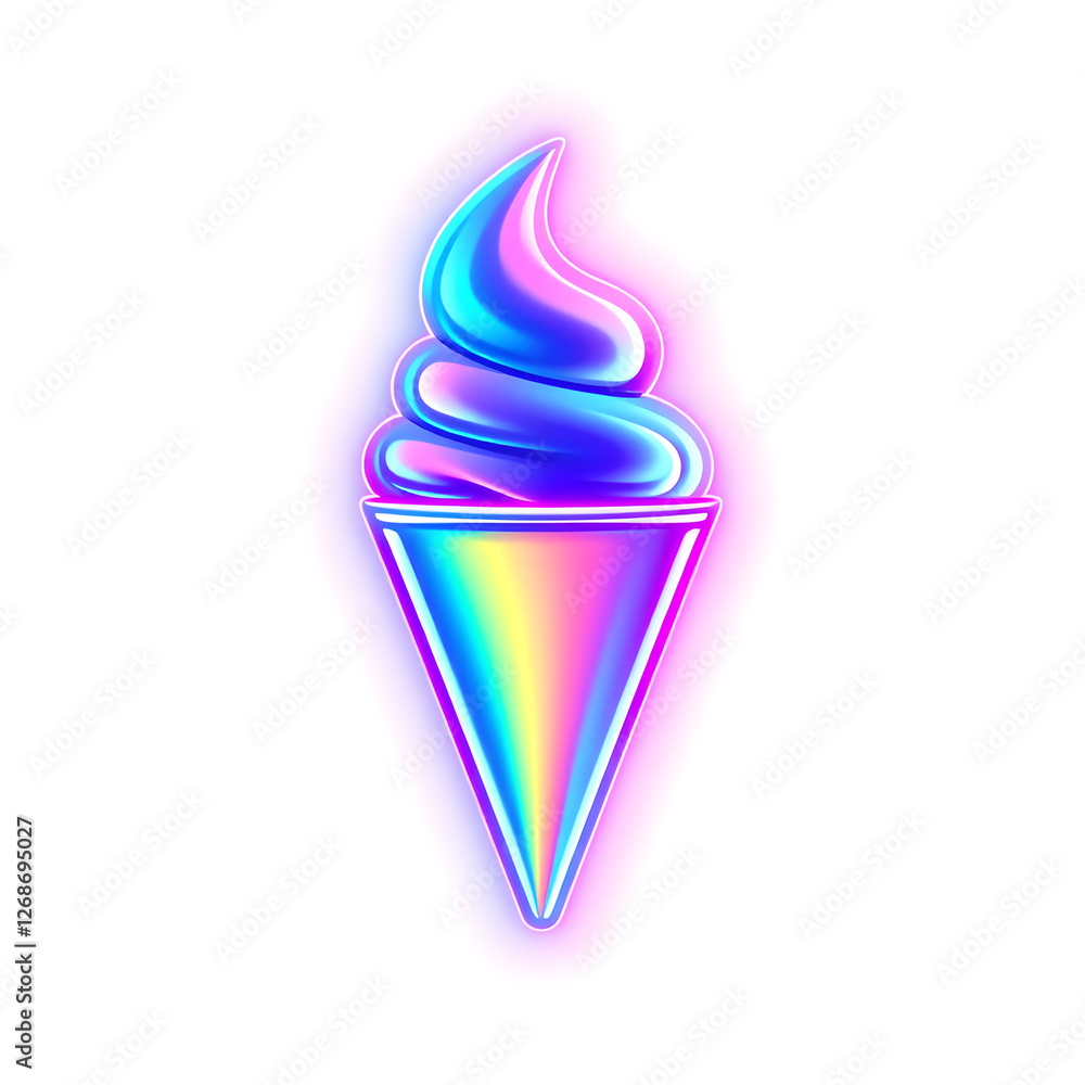 Ice cream holographic 3D icon. neon symbol vector illustration isolated on white background. Generative AI Ice cream holographic 3D icon. neon symbol vector illustration isolated on white background. Generative AI