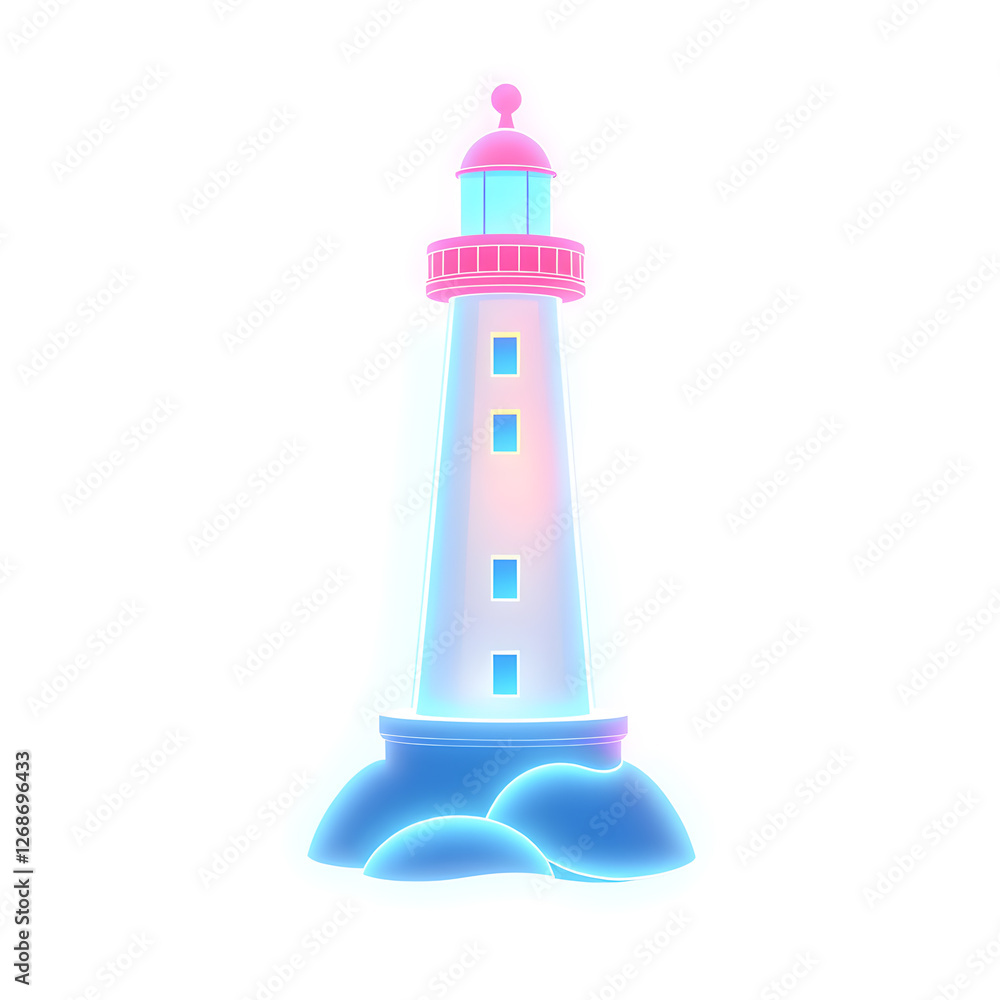 Lighthouse holographic 3D icon. neon symbol vector illustration isolated on white background. Generative AI Lighthouse holographic 3D icon. neon symbol vector illustration isolated on white background. Generative AI