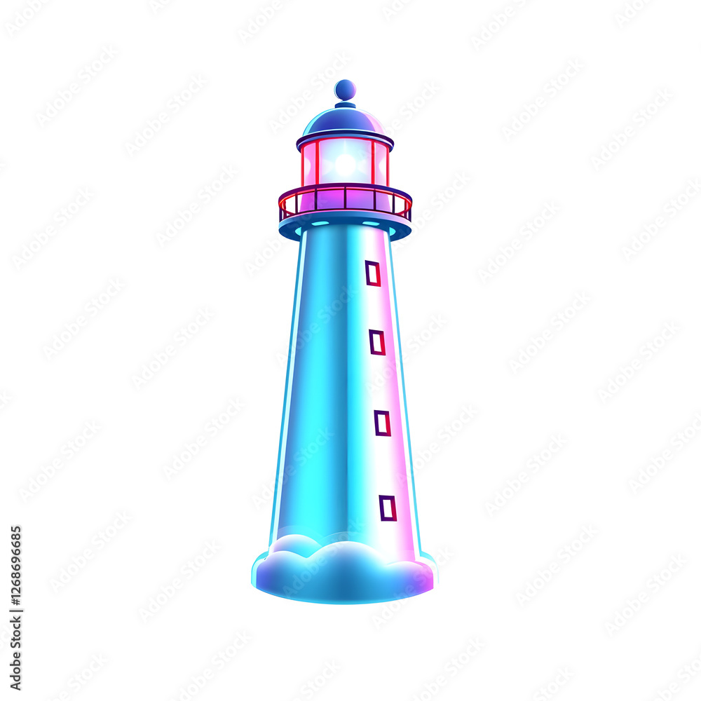 Lighthouse holographic 3D icon. neon symbol vector illustration isolated on white background. Generative AI Lighthouse holographic 3D icon. neon symbol vector illustration isolated on white background. Generative AI