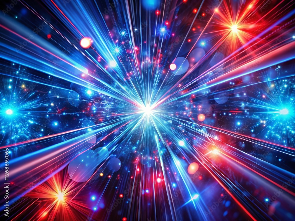 Naklejka premium Abstract Blue Red Blurred Rays Fantastic Holiday Background Digital Fractal Art 3D Render