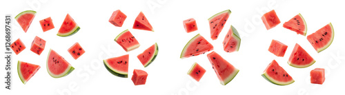 Fresh watermelon slices and cubes arranged creatively