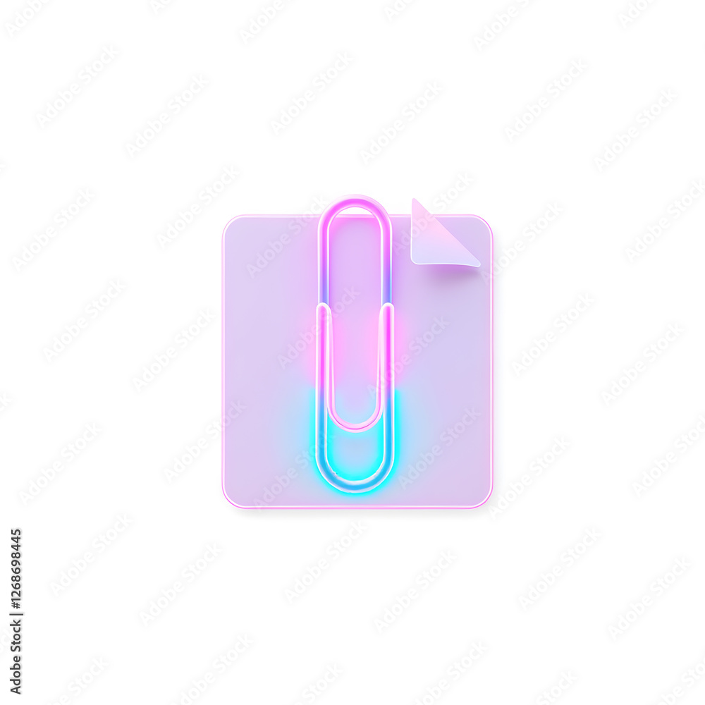 Paper clip holographic 3D icon. neon symbol vector illustration isolated on white background. Generative AI Paper clip holographic 3D icon. neon symbol vector illustration isolated on white background. Generative AI