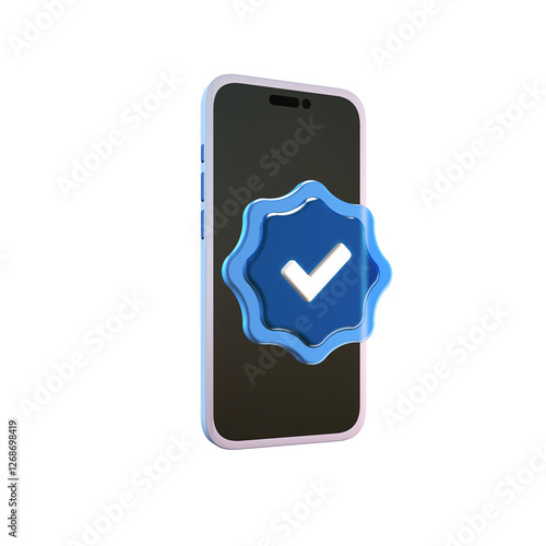 3D Illustration of Mobile Phone with Verified Badge Icon