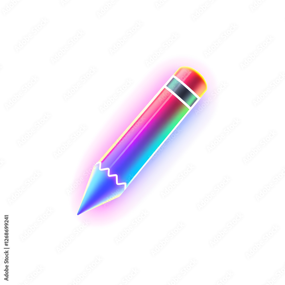 Pencil holographic 3D icon. neon symbol vector illustration isolated on white background. Generative AI Pencil holographic 3D icon. neon symbol vector illustration isolated on white background. Generative AI