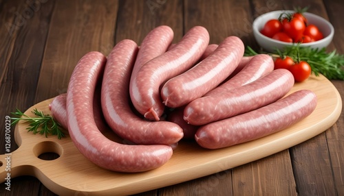 raw sausage on a wooden cutting board
