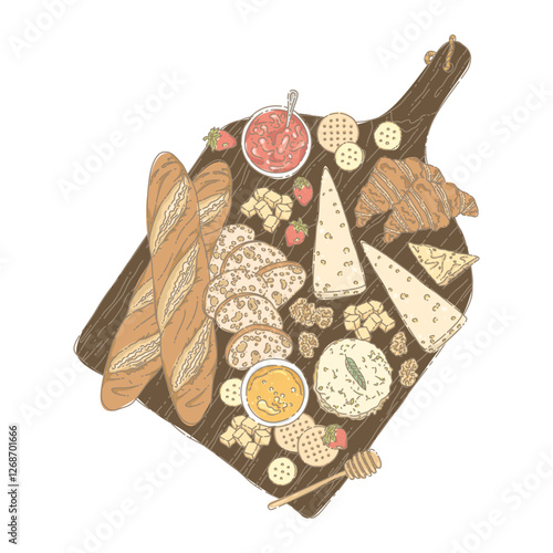 Cheese platter in beautiful hand drawing illustration style