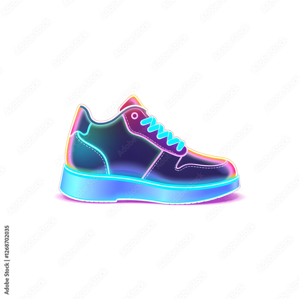 Shoe holographic 3D icon. neon symbol vector illustration isolated on white background. Generative AI