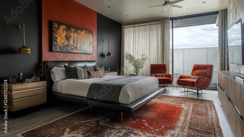 Wallpaper Mural Modern Bedroom Design: Bold Accent Wall, Textured Furnishings, and Dynamic Style 1 Torontodigital.ca