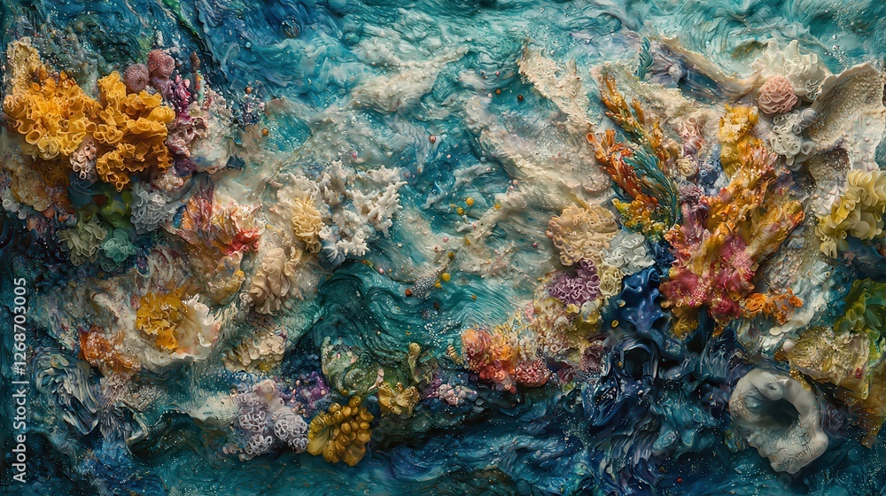 Naklejka premium Underwater Seascape Abstract Textured Coral Reef Painting