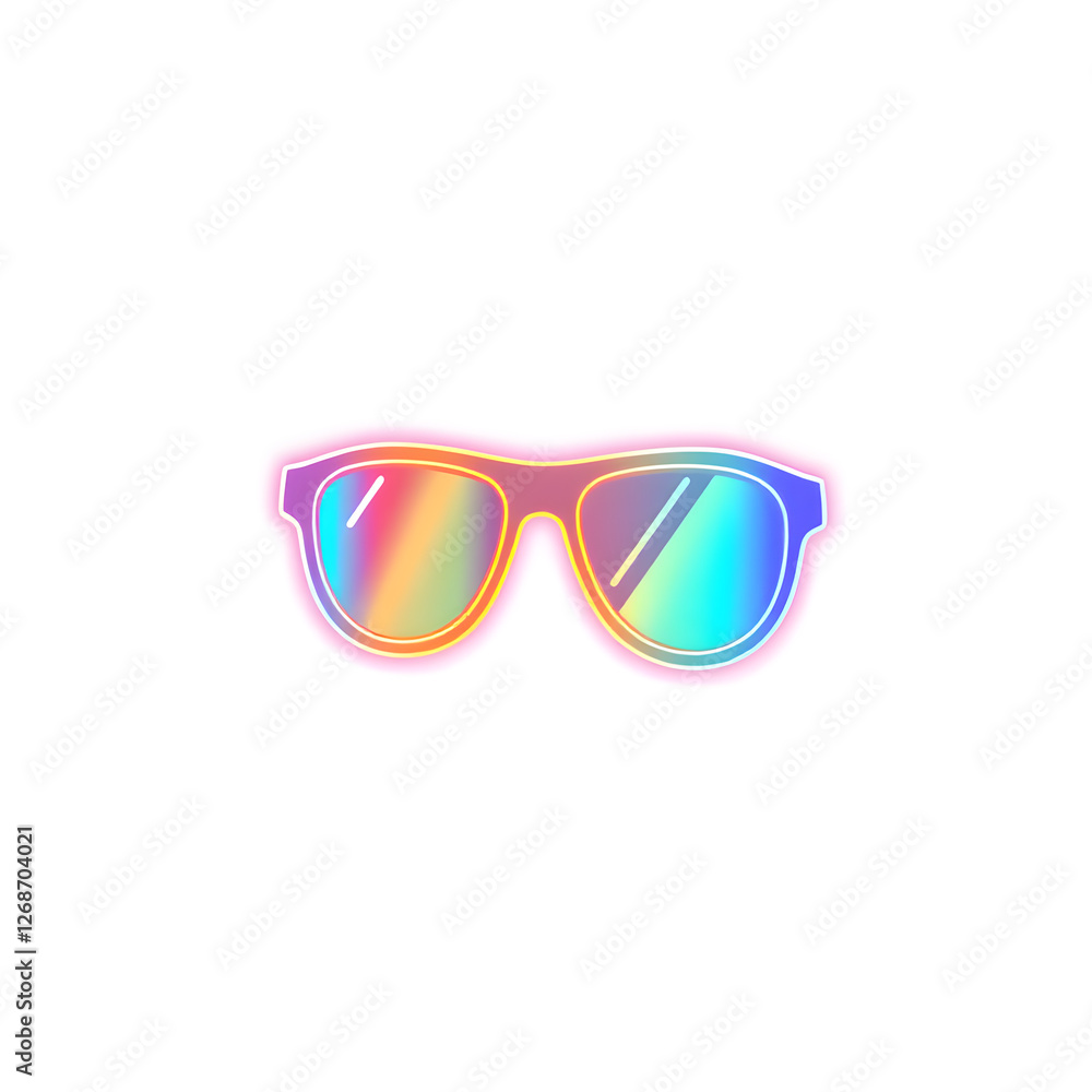 Fototapeta premium Sunglasses holographic 3D icon. neon symbol vector illustration isolated on white background. Generative AI