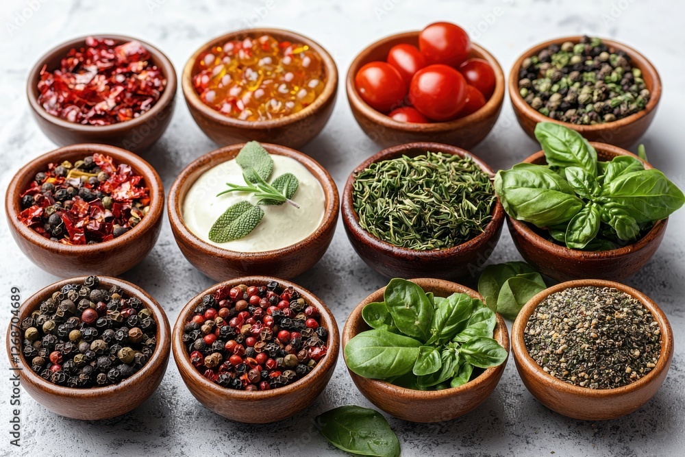 Savory ingredients culinary display Savory ingredients culinary display