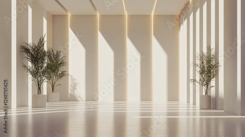 Modern office lobby with clean, minimal design and natural light, embodying simplicity and elegance.