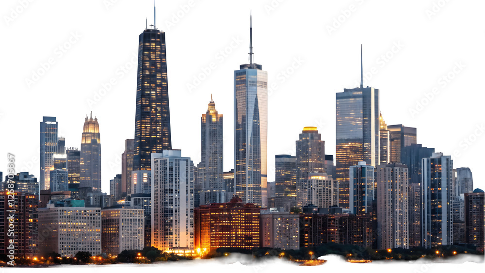 Obraz premium Chicago Skyline with Iconic Architecture and Sunset View