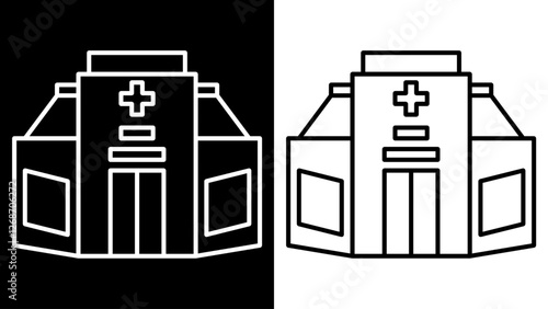 Hospital building line icon black and white.