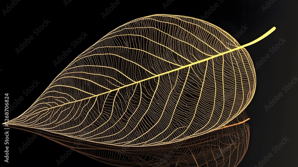 Golden Skeleton Leaf on Black Background Nature Macro Photography Golden Skeleton Leaf on Black Background Nature Macro Photography