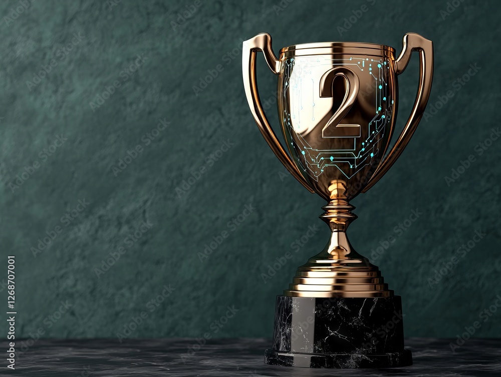 A gold trophy with the number two on it A gold trophy with the number two on it