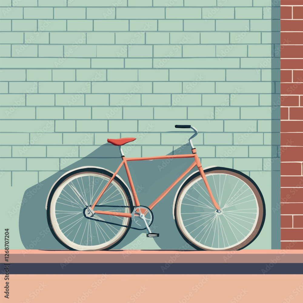A simple bicycle resting against a textured brick wall, urban scene. A simple bicycle resting against a textured brick wall, urban scene.