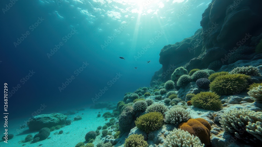 custom made wallpaper toronto digitalSplit view of a coral reef underwater and a dramatic sky with sun above ocean