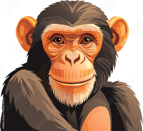 Chimpanzee isolated on a transparent or white background, vector illustration