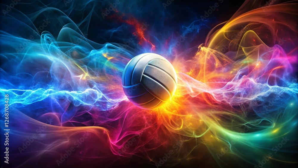 Dynamic Volleyball Image A sphere of energy and motion, vibrant colors swirling around a gleaming volleyball, capturing the intensity and excitement of the game. Dynamic Volleyball Image A sphere of energy and motion, vibrant colors swirling around a gleaming volleyball, capturing the intensity and excitement of the game.