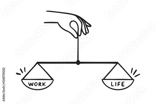 work and life balance concept. scales are in balance doodle hand drawn icon. Outline drawing work and life balance line clipart symbol