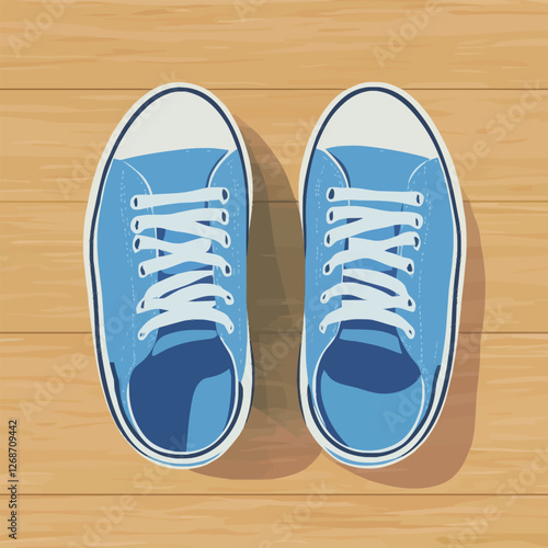 A pair of casual sneakers neatly placed on a wooden floor.