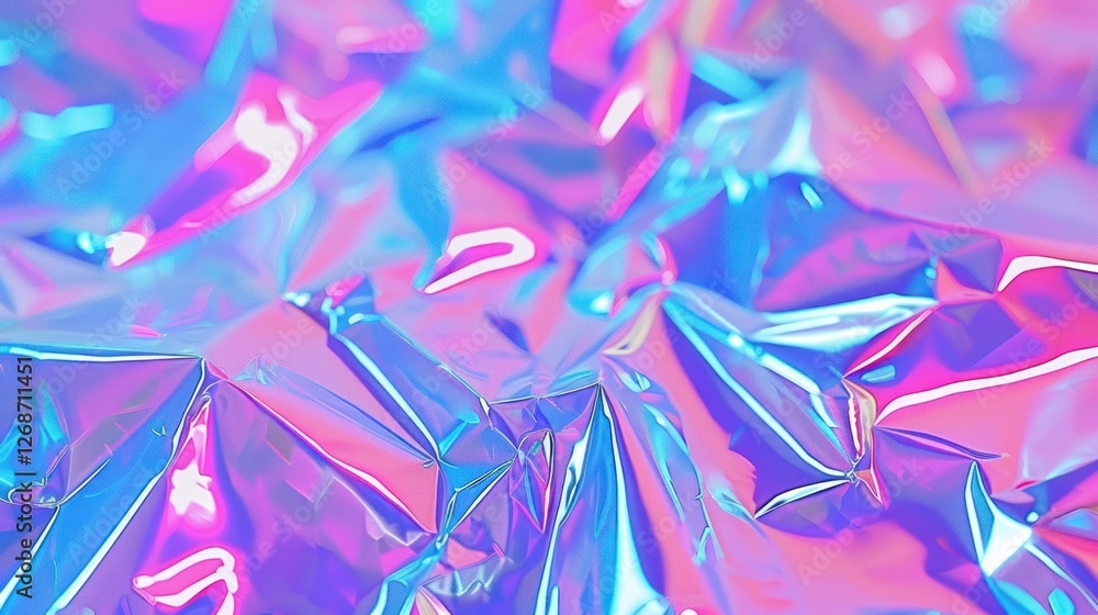 Abstract Pastel Holographic Background with Crumpled Foil Texture in Synthwave Style Abstract Pastel Holographic Background with Crumpled Foil Texture in Synthwave Style