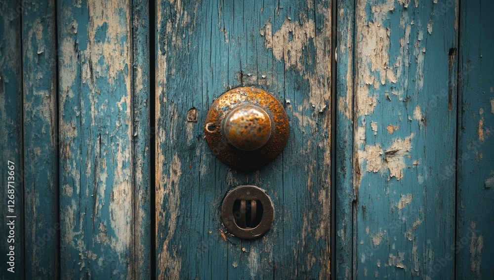 Antique Door Knob on Weathered Teal Wood Antique Door Knob on Weathered Teal Wood